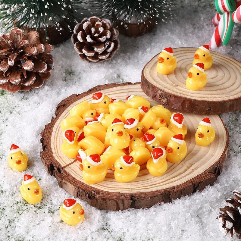 DULEFUN 60pcs Christmas Mini Ducks, Tiny Small Little Resin Ducks to Hide Miniatures Yellow Duck Figures for Xmas Goodie Bag Fillers Party Favors Decorations - Image 2
